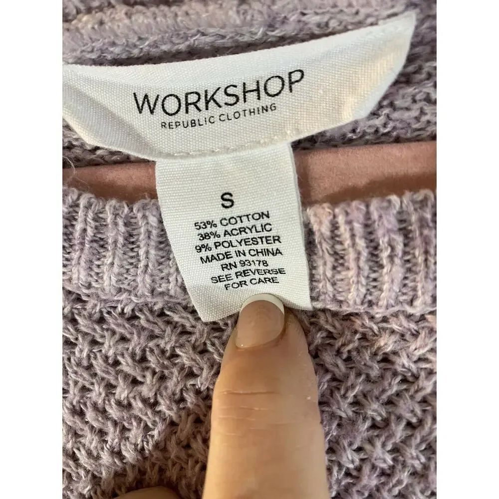 WORKSHOP REPUBLIC CLOTHING SZ S Cotton/Acrylic lavender pull over sweater - Picture 4 of 5